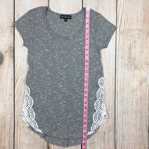 [Almost Famous] Gray Textured Shirt w White Lace - Picture 6 of 8